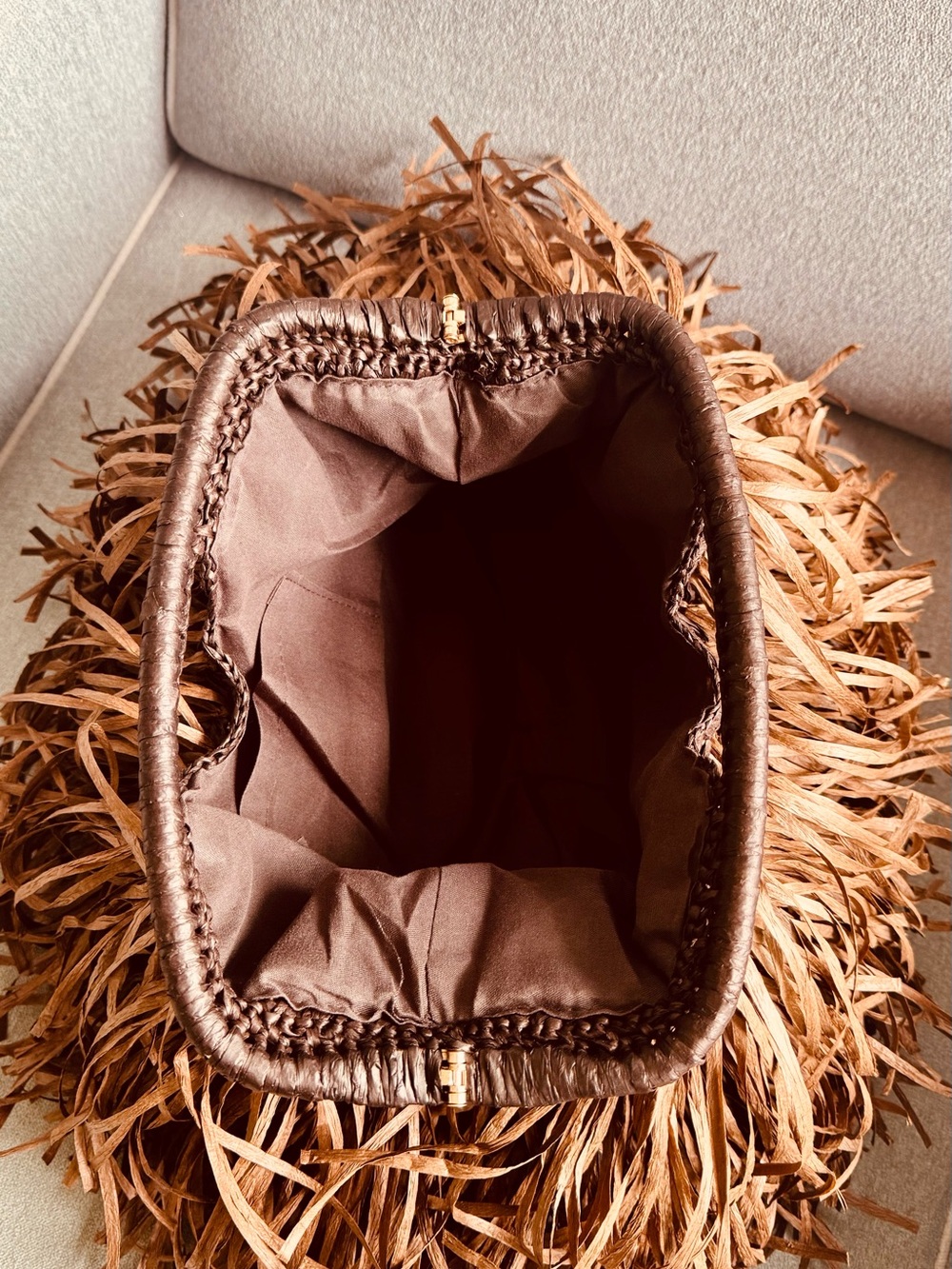 Brown Fringe Raffia Tote Bag - Handmade - Picture 6 of 6